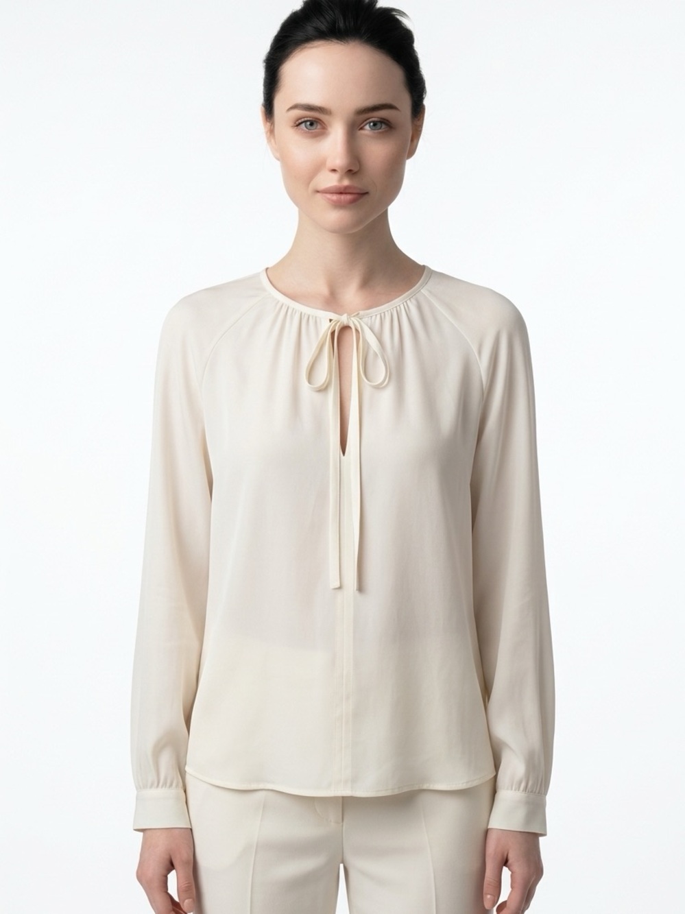 NILI LOTAN | NEW Acadia 100% Silk Tie Neck Blouse Ivory $790 Women’s Size Small
